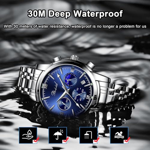 Image of Watches for Man Analog Wrist Watch Stainless Steel Chain Formal Premium Classic Business Branded Original Day Date Functioning Subdials Waterproof Luminous Gifts for Men Special Unique