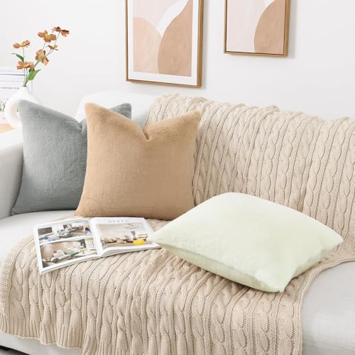 Pallene Faux Fur Plush Throw Pillow Covers 16x16 Set of 2, Soft Fluffy Couch Pillow Covers for Living Room, Cream White