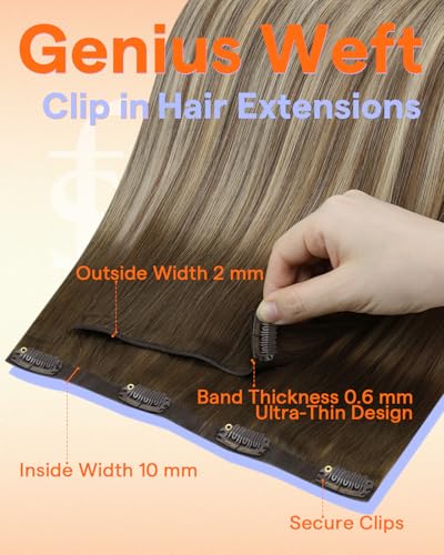 Image of Full Shine Invisible Seamless Clip in Hair Extensions, Balayage Human Hair