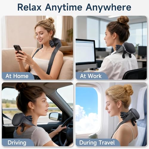 Image of Careboda Hand Shape Neck Massager for Cervical Pain Relief - 4D Bionic Kneading Shoulder Massager with Heat, Wireless Electric Massager Machine for Back & Body Pain (HAND-BLK)