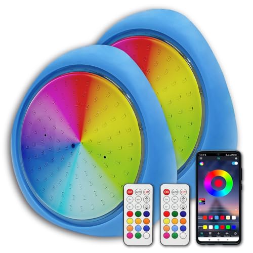 LED ATOMANT Pack 2x Luz piscina LED sumergible RGB 10W IP68 con control remoto y APP Bluetooth, Lámpara decorativa impermeable para instalación en superficie, Iluminación multicolor
