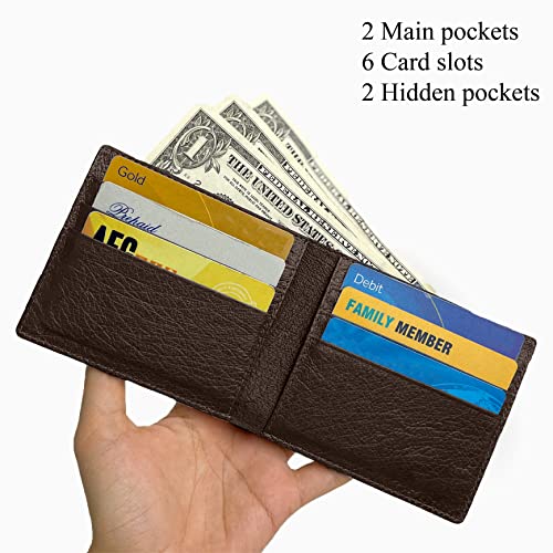 Dark Brown Ostrich Leather Slim Bifold Wallet Double Side Exotic Wallet Multiple Pocket Holder Passcase RFID Blocking Security Handmade Gift For Men VINAMOS-034