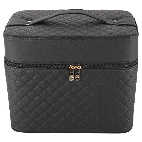HighFree 4 Layer Foldable Tray Makeup Cosmetic Case with Mirror, Waterproof Black Portable Train Organizer Case, Large Capacity Multifunctional Toiletry Box - Image 4