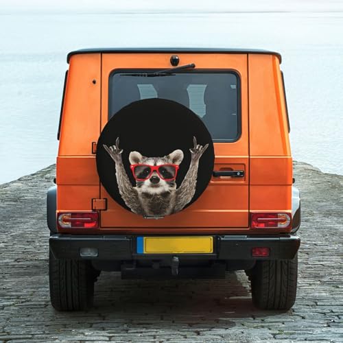 Image of Spare Tire Cover with Funny Red Glasses Raccoon Pattern Wheel Protectors Weatherproof Wheel Covers Universal Fit for SUV Truck Rv Travel Camper Trailers Accessories 15inch