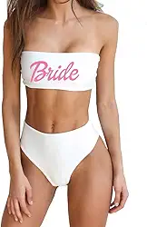 Conjunto de biquíni feminino com 2 peças de biquíni bandeau com ombros de fora, cintura alta, Wifey, conjunto de biquínis atrevidos..