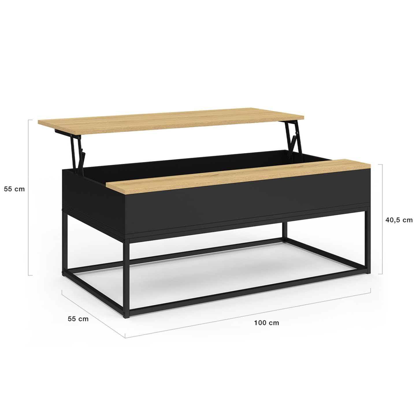 IDMarket - Mesa auxiliar rectangular con tablero extraíble BOSTON 100 cm negro diseño industrial tablero de madera