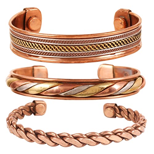 Touchstone copper bracelets | gift for men women |adjustable 100% pure solid real magnetic jewelry | handmade bracelet set combo | rope braided tibetan bangles.