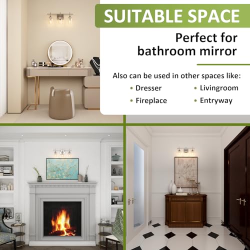 Image of Bathroom Vanity Light, 3-Light 21'' Bathroom Light Fixtures Over Mirror, Silver Vanity Lights for Bathroom with Clear Glass, Modern Wall Lamp for Cabinet Hallway, Bedroom