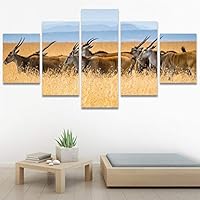 SIGNWIN 5 Panel Canvas Wall Art Animals Expressionism Group Modern Artwork for Home Decorations Ready to Hang - 60