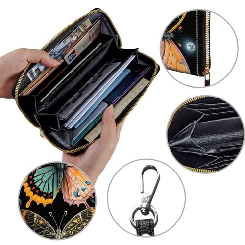 Image of Women's Wallets,Credit Card Holder Money Leather Long Wallet with Wristlet,Large Capacity with Zip-Around Phone Purse for Women Ladies Girls,Two Butterflies