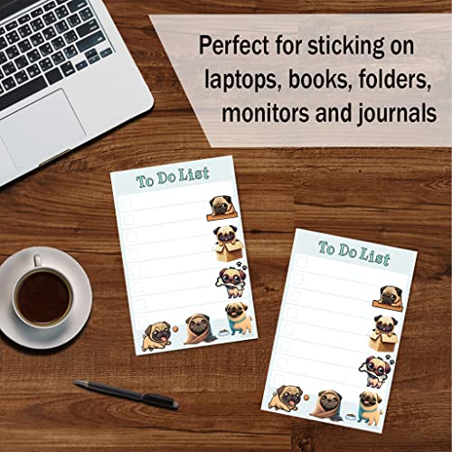 Image of Kawaii Pug Puppies Sticky to Do List Notepad - Dog Sticky Notes Stationary School Office Supplies for Girls and Pug Mom | Pug Gifts for Pug Lovers | 4 inch x 6 inch 50 Pages