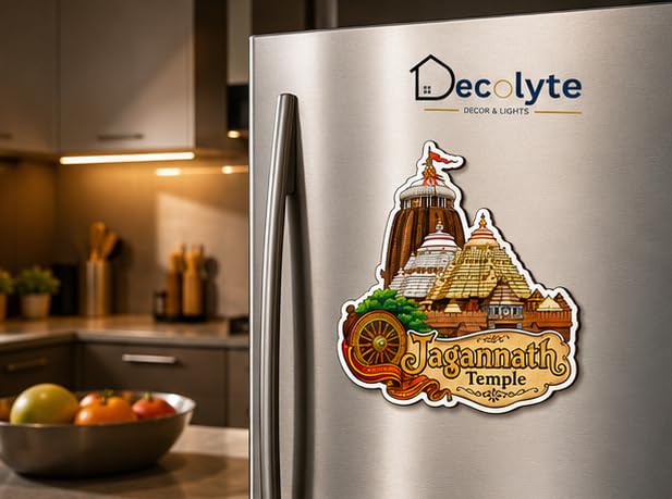 Image of Jagannath Teple Theme Wooden Fridge Magnet Souvenir | 3x3 in Kitchen Home Decor Gift