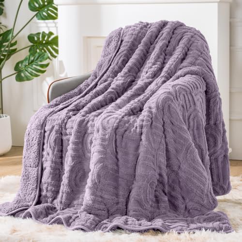 Image of Sherpa Fleece Adult Weighted Blanket Great for Sleep, 20 lbs Dual Sided Soft Fuzzy Heavy Blankets for Couch Bed Sofa, Cozy Warm Arched Jacquard Throw for Winter (Light Purple, 60 inch x 80 inch, 20 Pounds)