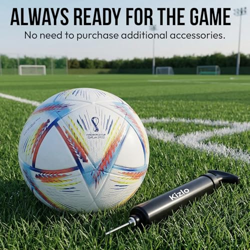 Image of Kizlo Official Size 5 Football with Pump & Pin | PVC Leather Training Soccer Ball for Ground, Turf & Street Play | High Grip & Air Retention for Kids, Youth & Adults | Multicolor (Katar)