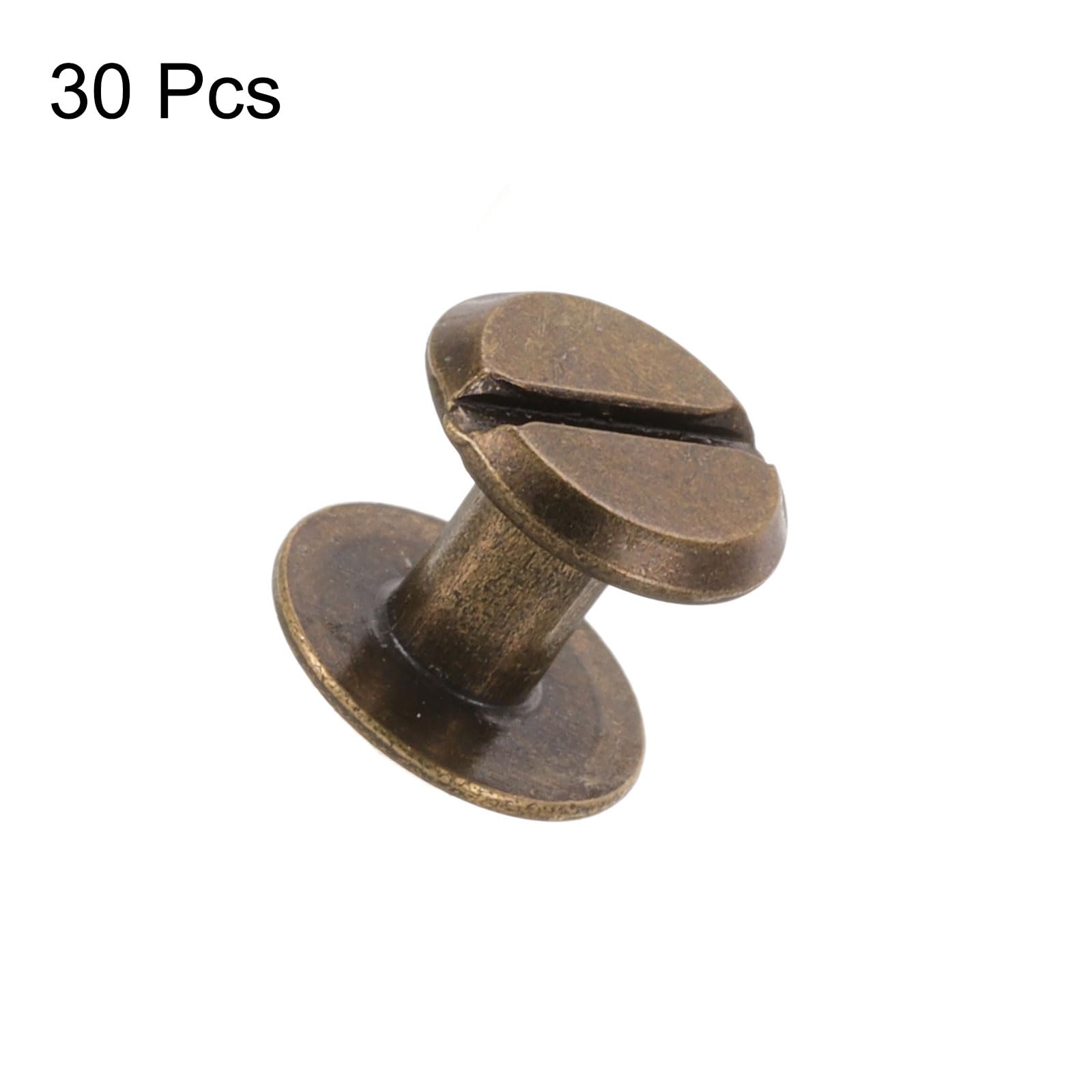 sourcing map Set di 30 viti Chicago M4 x 6 mm, in metallo, con testa scanalata, rivetti a chiodo, per fai da te, cintura, borsa, artigianato, rilegatura, bronzo