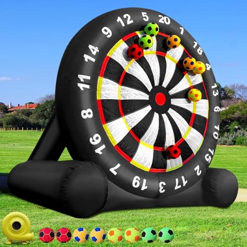 Jeu de fléchettes de football gonflable géant d'extérieur avec 8 ballons de football et souffleur de 350 W Jeu de but de fléchettes de football gonflable...