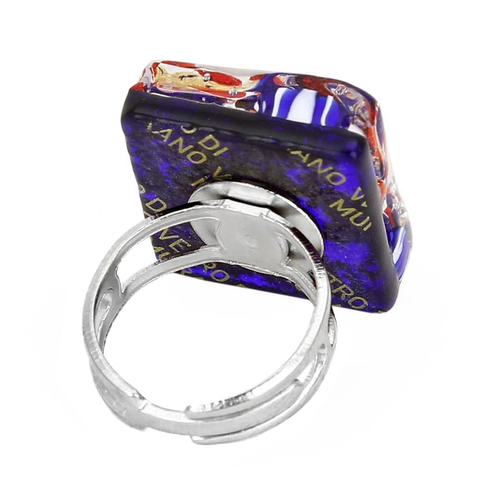 Glass Of Venice Murano-Glasring 3/4 Zoll – quadratischer, größenverstellbarer Ring in Gold, Rot und Grün, gefüttert mit Blattgold. Geblasenes Glas – Ringe aus Muranoglas für Damen, handgefertigt in It