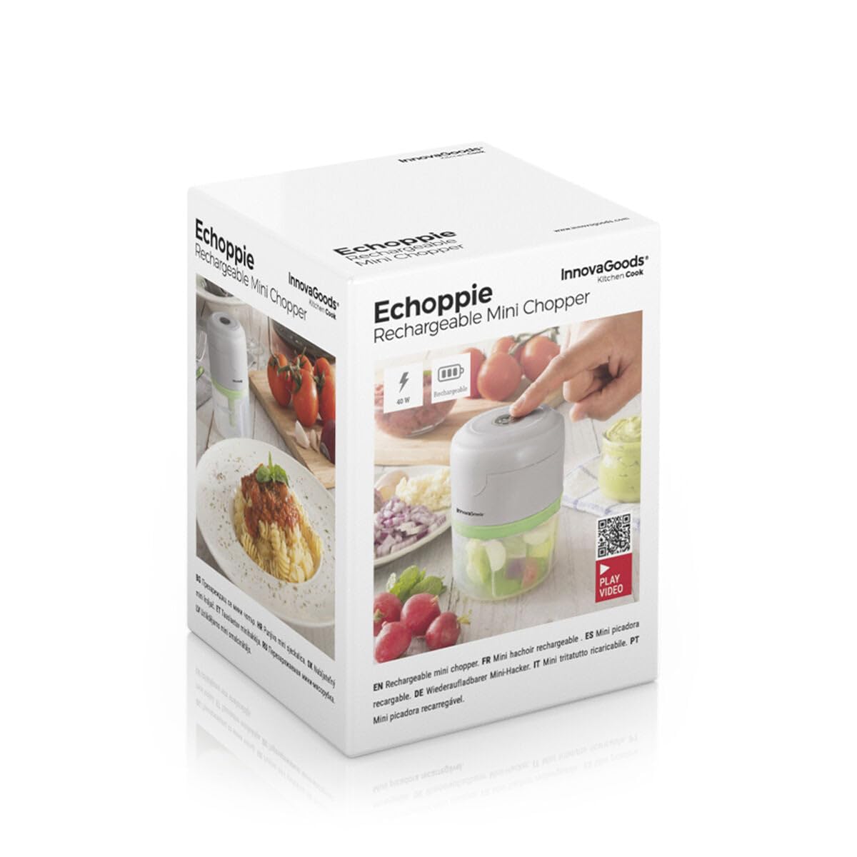 InnovaGoods® Echoppie, mini tritatutto portatile, portatile, pratico e versatile, ideale per tritare frutta, verdura, frutta secca, 3 lame in acciaio inox, capacità 150 ml, 45 W di potenza