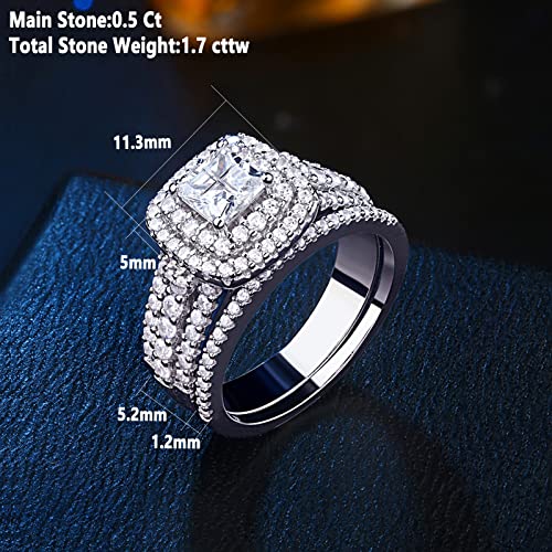 Newshe Jewellery AAAAA Cz Wedding Rings for Women Engagement Ring Sets Sterling Silver 1.7Ct Princess Cross Size 4-132