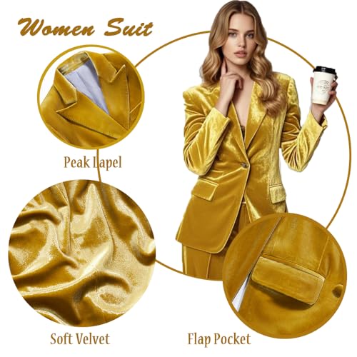 Women's 3 Piece Velvet Suit Office Business Ladies Trouser-Suit One Button Peak Lapel Blazer Vest Pant Set2