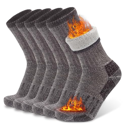 Image of Busy Socks 3 Pack Crew Merino Wool Hiking Socks for Men Women Winter Thick Warm Thermal Cushioned Moisture Wicking Boot Sock