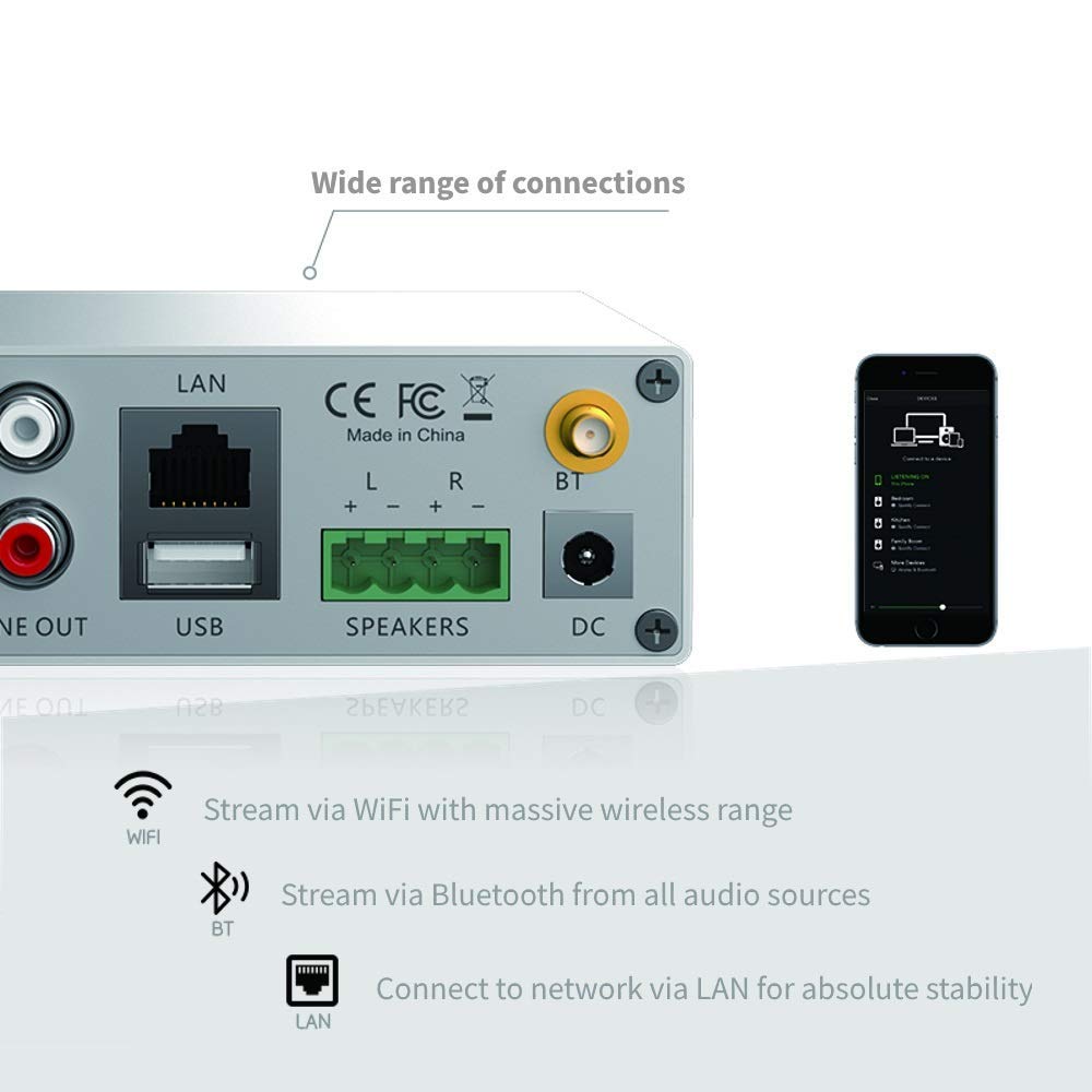 Amplificador digital con receptor WiFi y BT 2 x 40 W oferta de introducción STA326 clase D controlable con smartphone