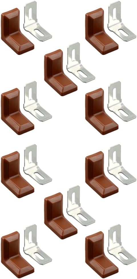 L Corner Brackets, 10PCS Shelf Bracket, L Shaped Angle Bracket for Wood Shelves, 90 Degree Right Angle Corner Brackets, Metal Shelf Corner Brace Plate with Plastic Cover (Light Brown)