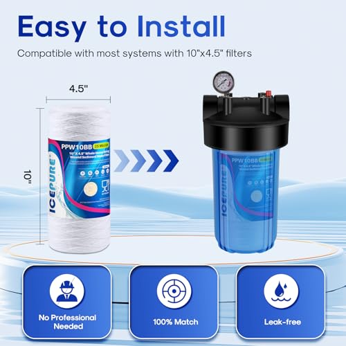 Image of ICEPURE 25 Micron 10 inchx4.5'' Whole House Sediment String Wound Water Filter Replacement filter for 84637, WPX5BB97P, PC10, 355214-45, 355215-45, WP10BB97P, WP5BB97P, 4PACK