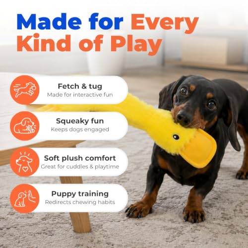 Best Pet Supplies Interactive Squeaky Dog Toy - Crinkle Duck, Yellow | Stuffing Free Body, Soft, Squeaks & Crinkles, No Mess, Perfect for Moderate Chewers, Toss and Fetch Play