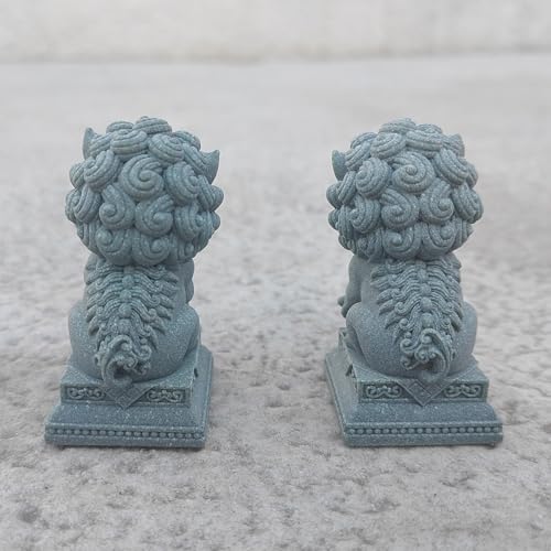 Image of livelyfish Asian Fu Foo Dogs Statues Mini Pair of Two Guardian Lion Sandstone Figurine Pets Fish Tank Aquarium Landscape Ornaments Accessories Feng Shui Decorations (G)