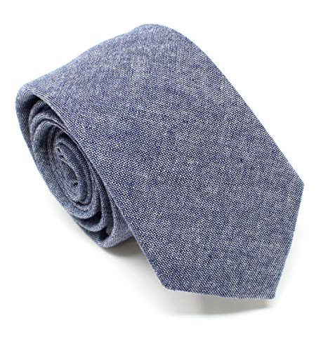 Image of Men's Chambray Cotton Skinny Necktie Tie Textured Distressed Style - 2.5 inch Width
