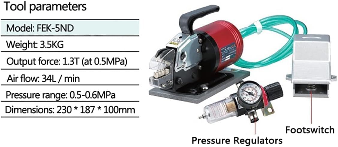 Prensacables Neumático Semiautomático, para Cables hasta 10mm², 1.3T de Fuerza con Diseño Portátil y Matrices Intercambiables, para Conexiones Eléctricas y Uso Profesional