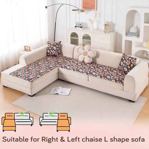 Image of HOKIPO 'Nature Muse' Premium HD Printed Holland Velvet L Shape (3+2 Seater) Sofa Cover Seat Mat, Nocturne Rose (IN-916-D2 + IN-918-D2)