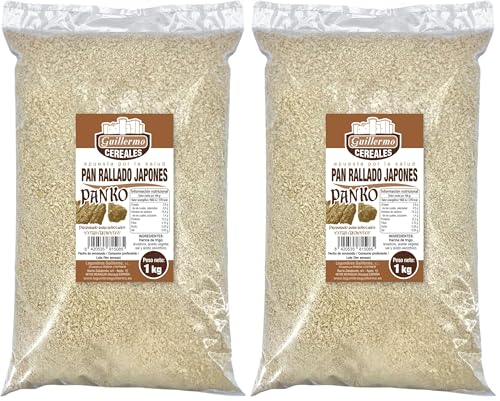 Guillermo | Pan rallado japonés 'Panko' - Bolsa 1 kg. | Para rebozado y empanado | Absorbe menos grasa y aceite cuando se fríe | Más digestivo | Muy crujiente (Paquete de 2)