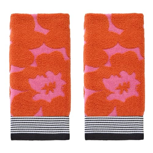 SKL Home Floral Grande 100% Cotton Premium 2-Piece Hand Towel Set Reversible Jacquard 550 GSM Soft Absorbent & Decorative for Bath/Kitchen/Bar & Gift Pink