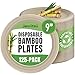 Jenvita Bamboo Paper Plates Compostable (125-Pack, 9-inch) | Sturdy & Microwave Safe | Heavy Duty Brown Disposable Plates | PFAS Free, Biodegradable | FSC Certified Alternative to Plastic 1