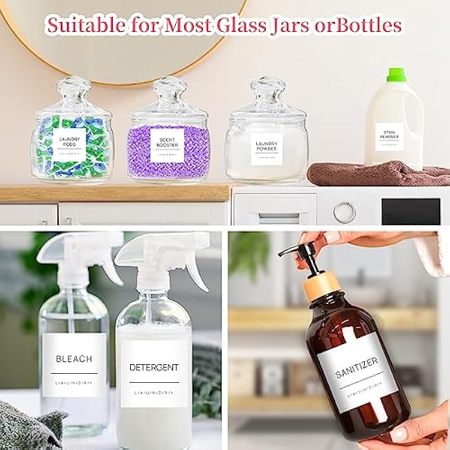 Laundry Labels for Jars,16 PCS Minimalist Laundry Room Labels,Removable Waterproof Cleaning Labels for Containers,Laundry Room Storage Organization,with 2 Blank Labels (White)