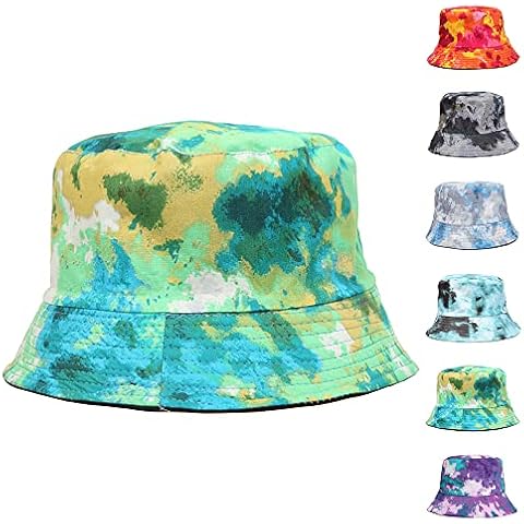 Hixingo Hat Bucket Hat for Women Men Unisex, Reversible Beach Sun Hat Tie Dye Rainbow Printing Foldable Fisherman Hat for Summer Travel Hiking Camping Fishing (Green,22-23") Cover