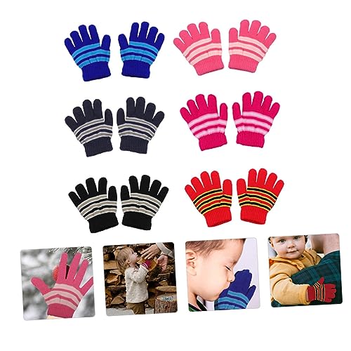 6Pairs Winter Gloves Warm Knitted Full Finger Mittens for Boys Soft Comfortable for Ages Random Colors for Cold Weather3