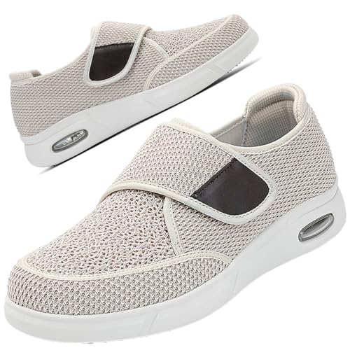 AEHO Calzado Fascitis Plantar Hombre Ancho Especial Zapatos pies Anchos pie diabetico Zapatillas Extra Anchas Deportivas Pies Anchos Ortopedica Juanetes Zapato De Salud Cómodo,Beige,40.5 EU