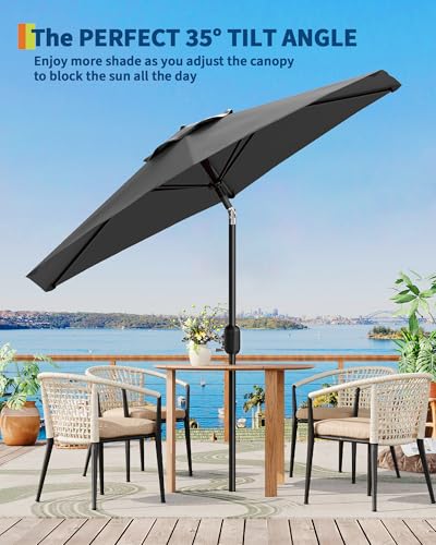 7.5FT Outdoor Patio Umbrella, Outdoor Table Umbrella, Market Umbrella With Push Button Tilt and Crank, 6 Sturdy Ribs UV Protection Waterproof for Garden, Deck, Backyard, Pool,Navy Blue