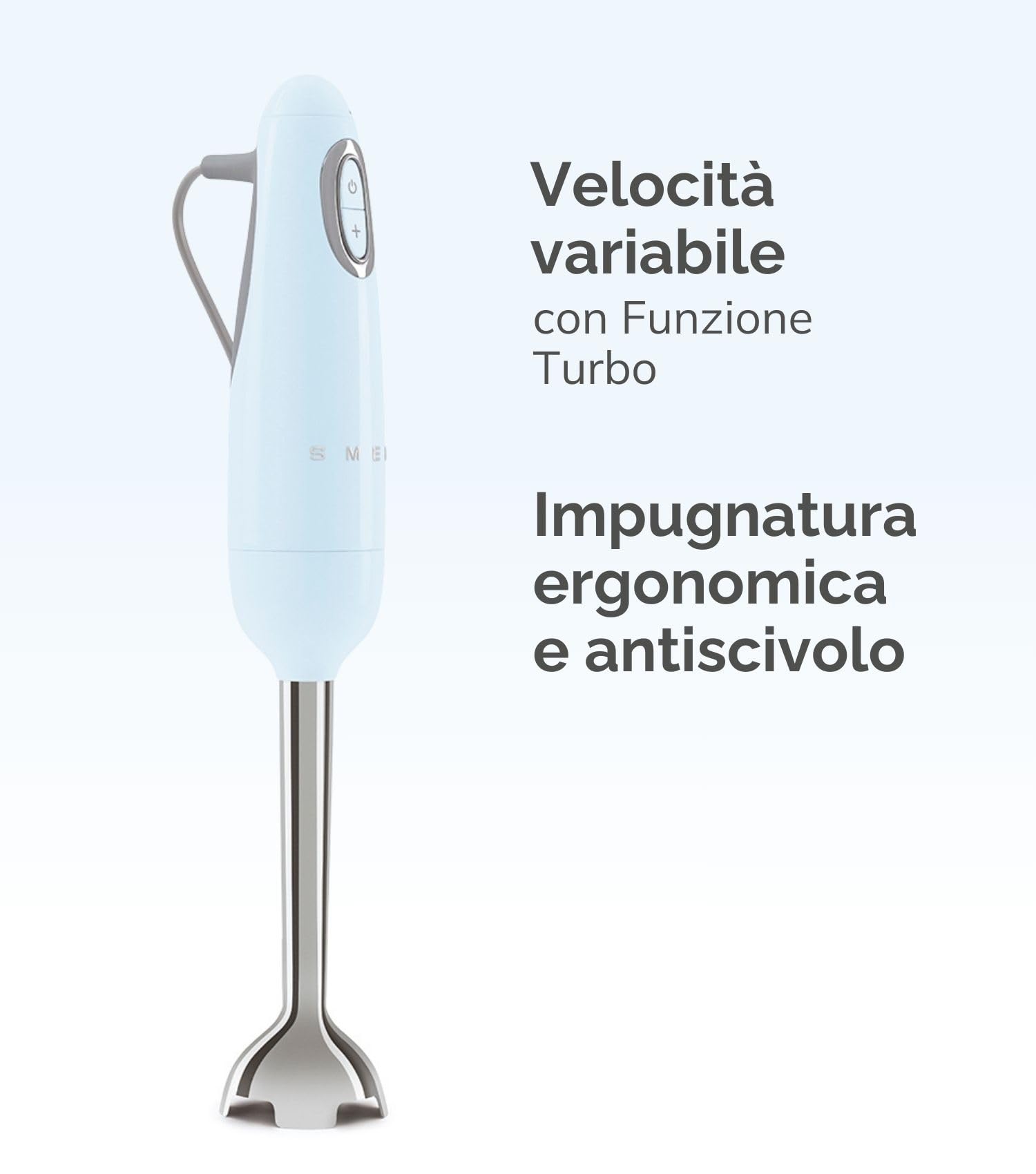 Smeg, Frullatore a Immersione HBF11CREU, Funzione Turbo e Sistema di Taglio Flowblend, con Impugnatura Antiscivolo, Avvolgicavo Integrato, Accessori Non Inclusi, Potenza 700W, Panna