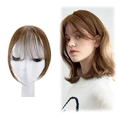 Vivien Light Brown Clip in Bangs Human Hair Extensions Fringe One Piece Thin 3D Air Bangs Invisable Hairpiece with Temples for Women Thin Fringe Hair Piece