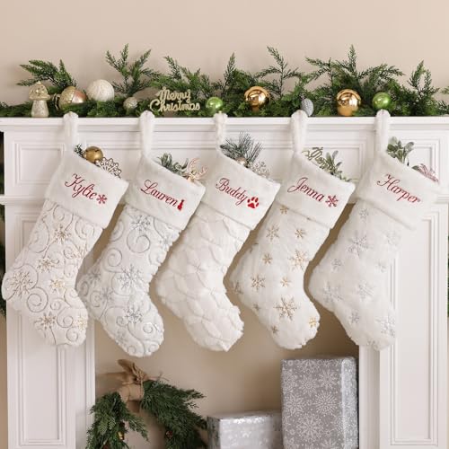 Personalized Christmas Stockings 1 Pack White Christmas Stockings with Names Custom Embroidered...