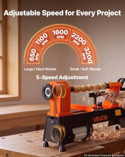 Image of VEVOR Wood Lathe 3 /4 HP 12 inch x 18 inch Benchtop Wood Lathe Machine 5 Speeds, 780 /1320 /1920 /2640 /3840 RPM, with Tool Rest, Wrenches, Faceplate, Heavy Duty, for Beginner Professional Woodworking, Woodturning