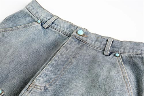 Men’s Ripped Jeans with Rivets, Retro High Street Washed Distressed, Loose Wide Leg Denim Pants 6