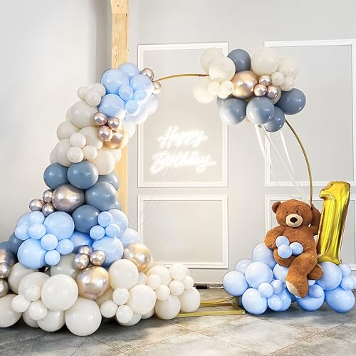 Image of Dusty Blue and Gold Balloons 60 Pcs, 12 Inch Dusty Baby Blue Chrome Gold Balloon Cream Sand White Balloon for Boy Baby Shower Decorations Bridal Shower Gender Reveal Boho Birthday Party Supplies