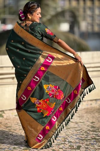 Image of SGF11 Women's Kanjivaram Paithani Silk Saree With Unstitched Blouse Piece