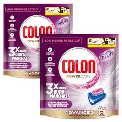 Colon Vanish Advanced Detergente para lavadora con quitamanchas  adecuado para ropa blanca y de color  Formato cápsulas - 32 Unidad  Paquete de 2 