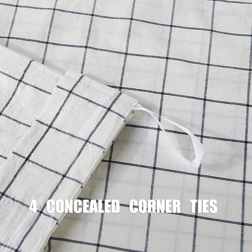 Image of JELLYMONI Cotton Duvet Cover King Size - White Grid Plaid Comforter Cover with Button 100% Washed Cotton 3PCS Breathable Soft Bedding Set Duvet Cover 104x90in & 2 Pillowcases (NO Comforter)